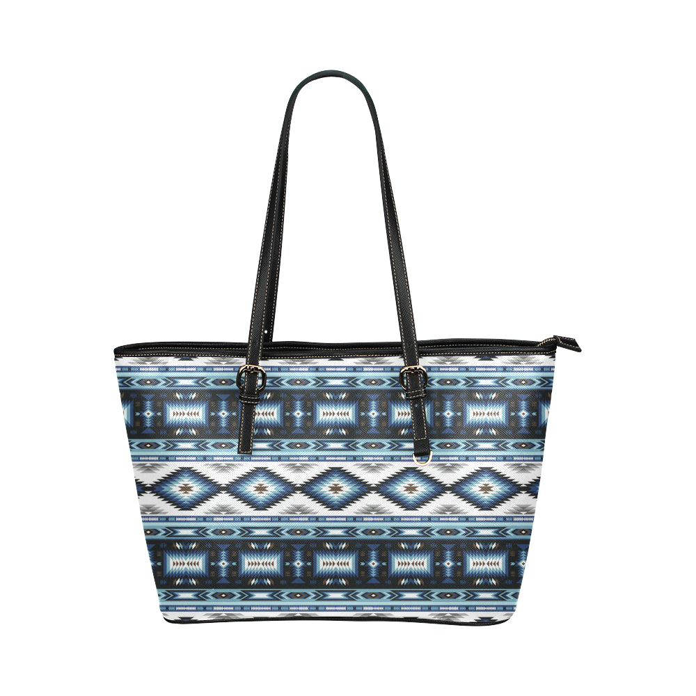Navajo Dark Blue Print Pattern Leather Tote Bag