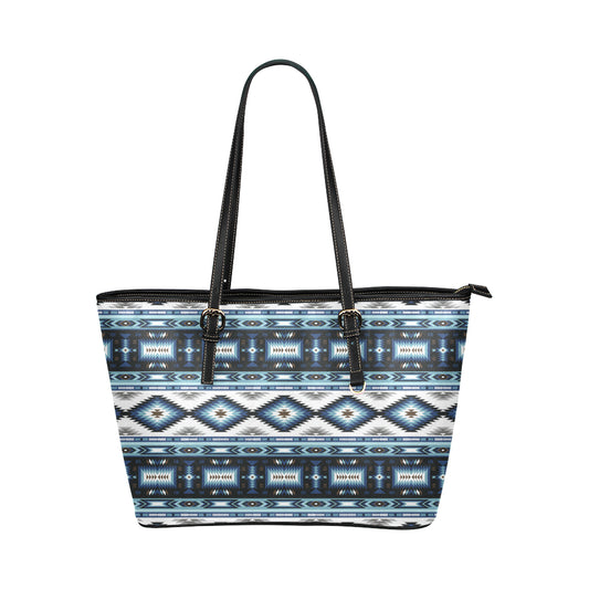 Navajo Dark Blue Print Pattern Leather Tote Bag