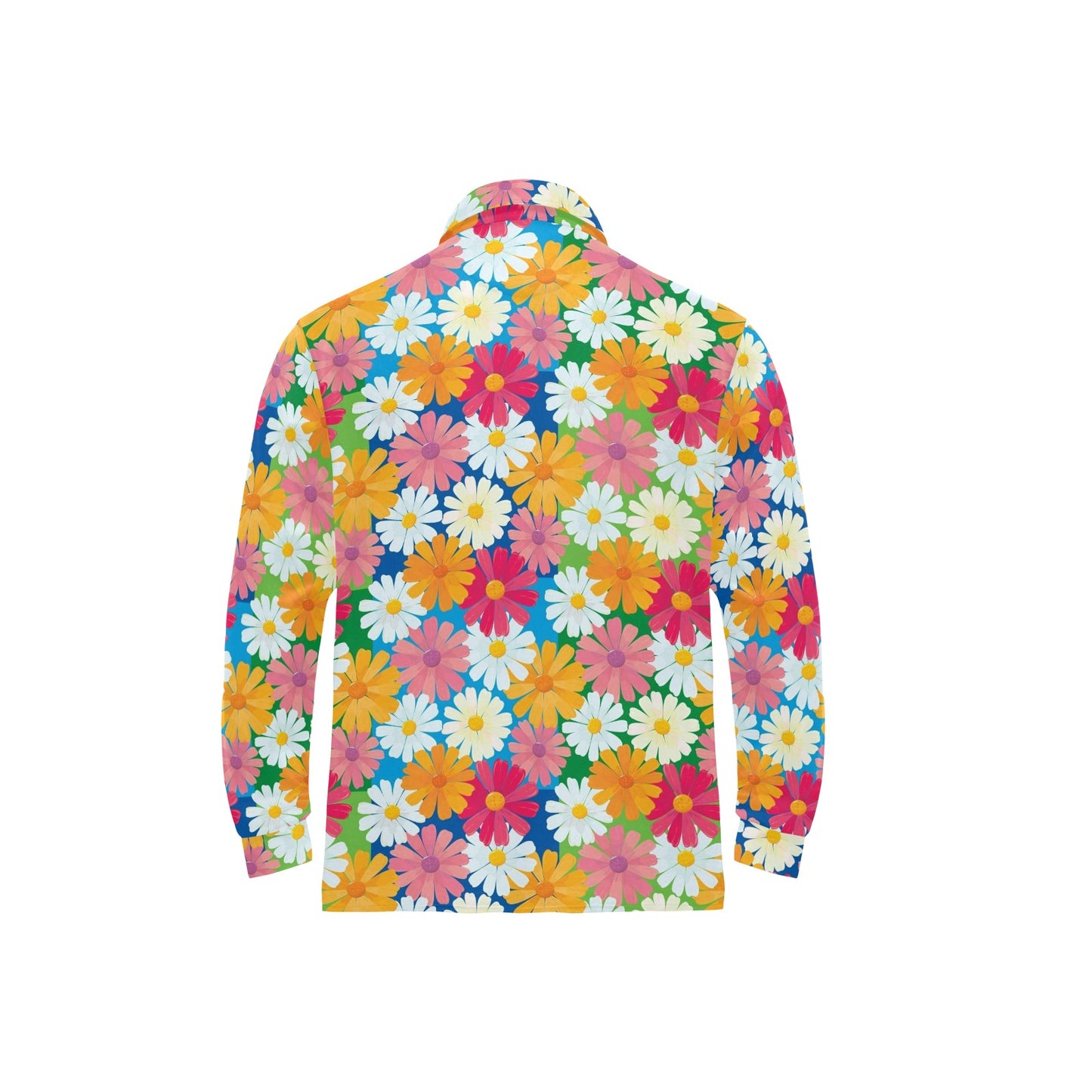Daisy Pattern Print Design DS05 Long Sleeve Polo Shirt For Men's