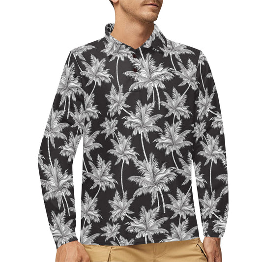 Palm Tree Pattern Print Design PT03 Long Sleeve Polo Shirt For Men's