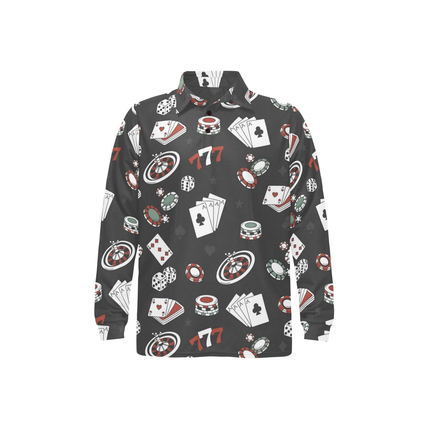 Casino Pattern Print Design 02 Long Sleeve Polo Shirt For Men's