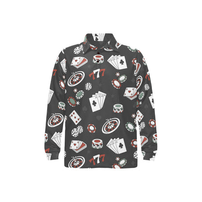 Casino Pattern Print Design 02 Long Sleeve Polo Shirt For Men's
