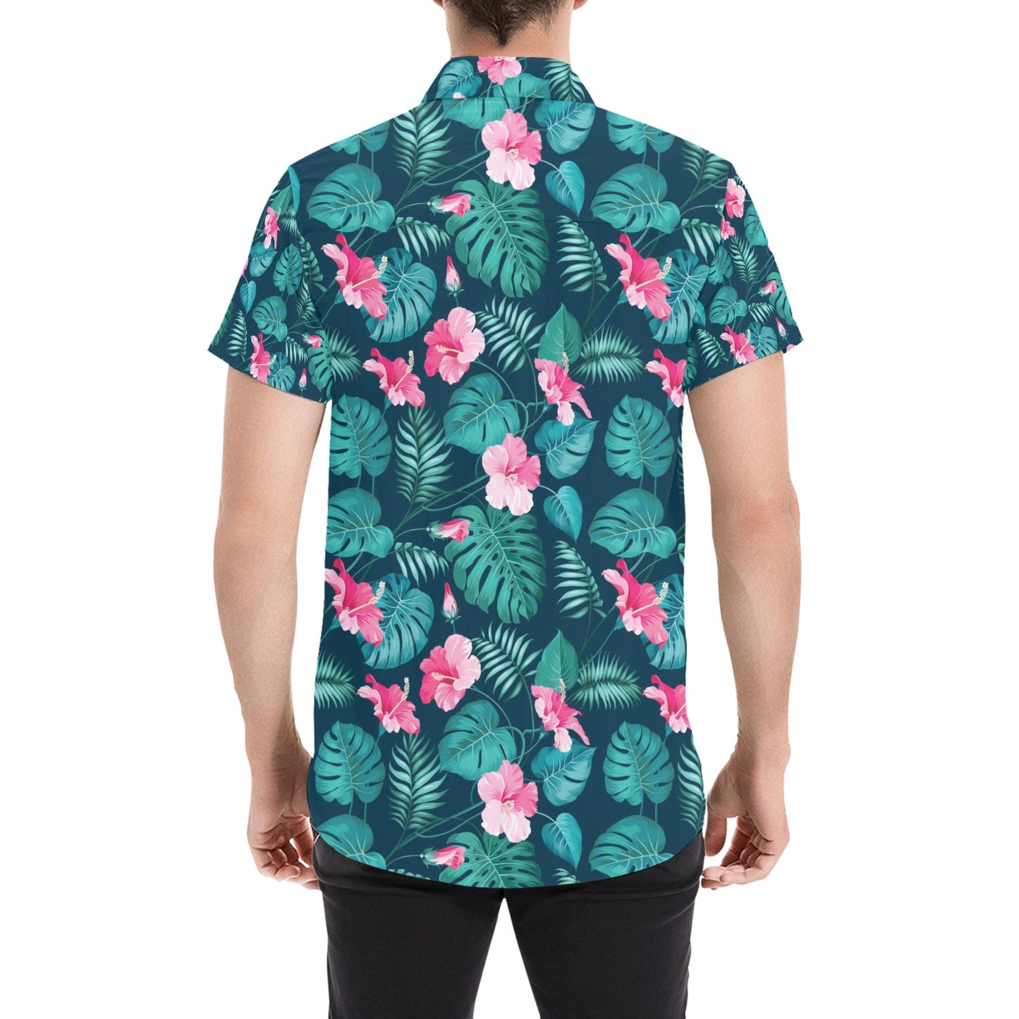 Summer Floral Print Design LKS301 Men Short Sleeve Button Up Shirt