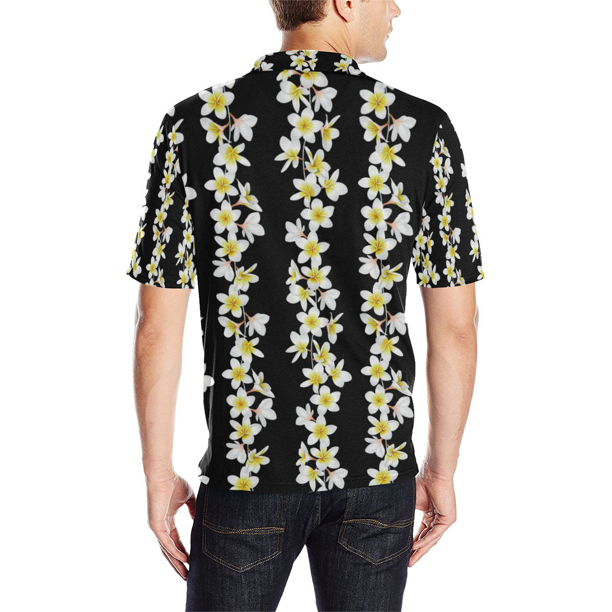 White Plumeria Pattern Print Design PM08 Men Polo Shirt