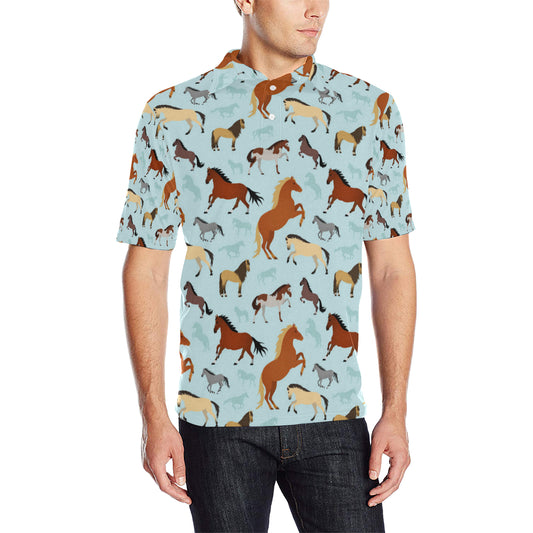 Horse Cute Themed Pattern Print Men Polo Shirt