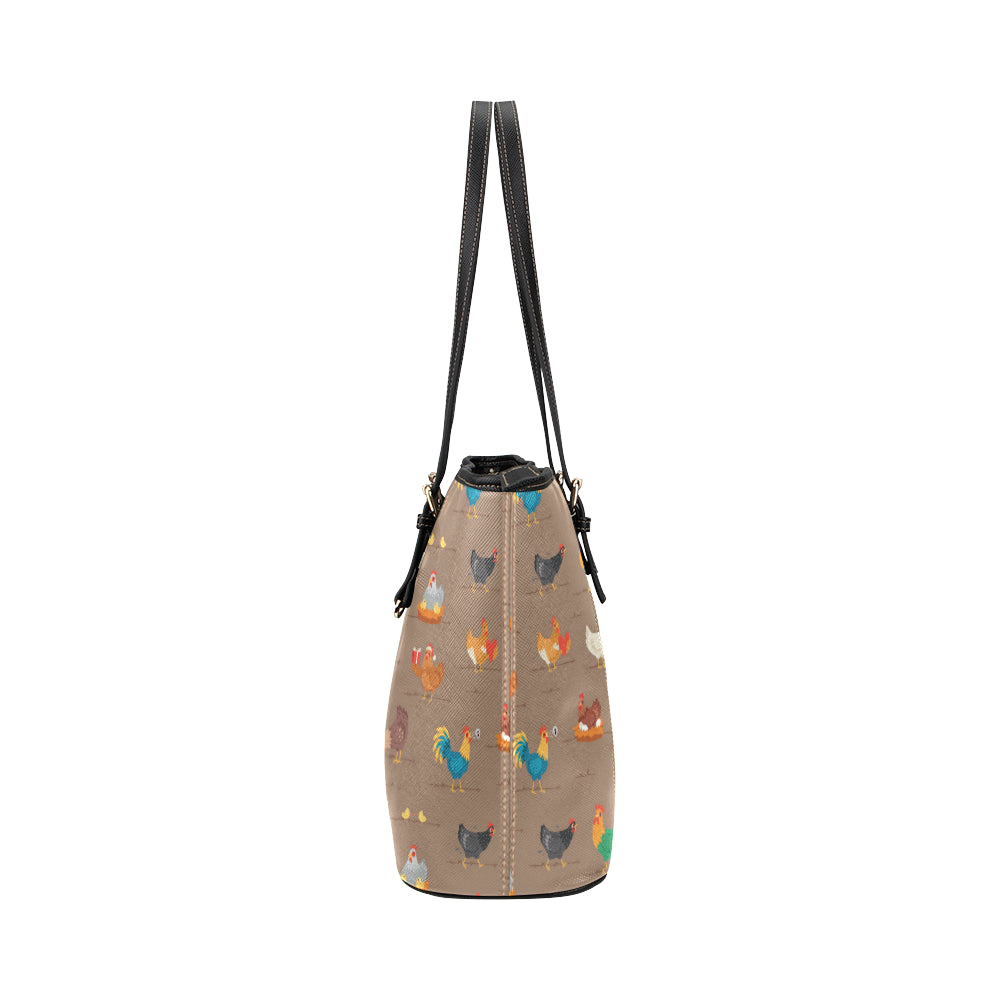 Chicken Happy Print Pattern Leather Tote Bag