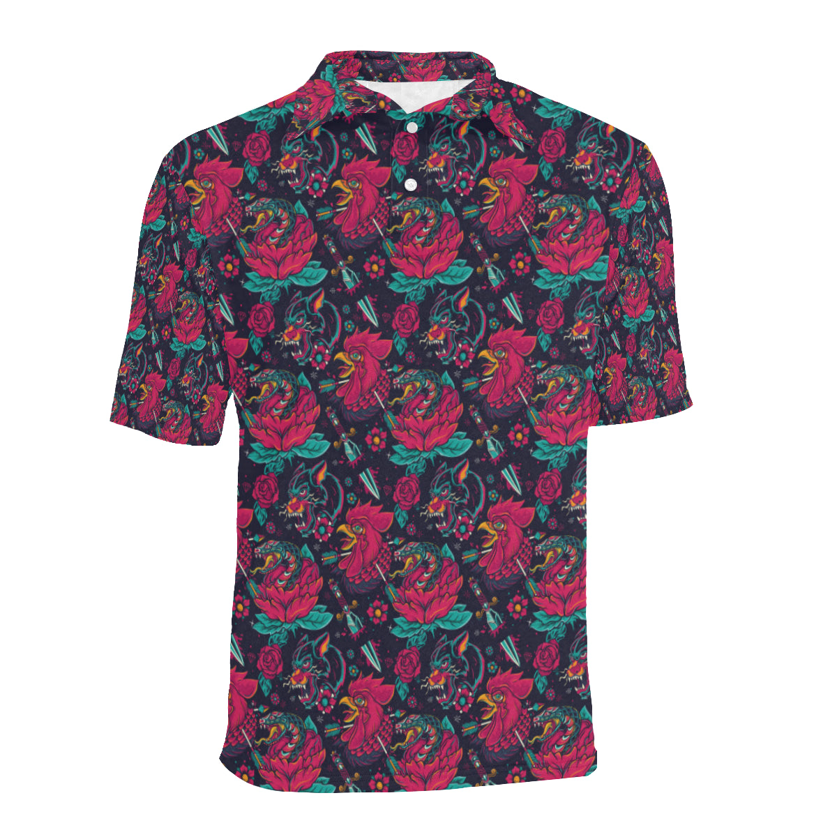 Old School Tattoo Print Men Polo Shirt