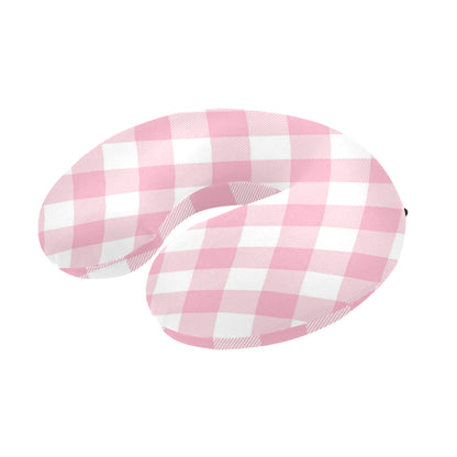 Gingham Pink Pattern Print Design 02 U-Shaped Travel Neck Pillow