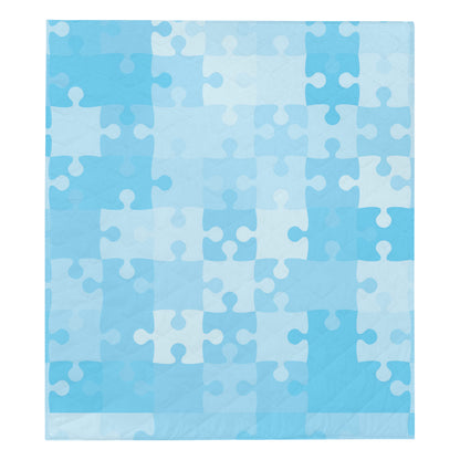 Puzzle Blue Pattern Print Design A04 Premium Quilt