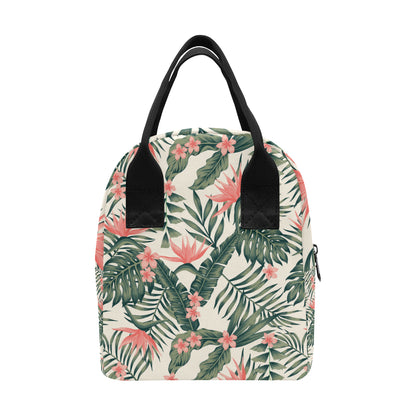 Tropical Flower Palm Leaves Insulated Lunch Bag