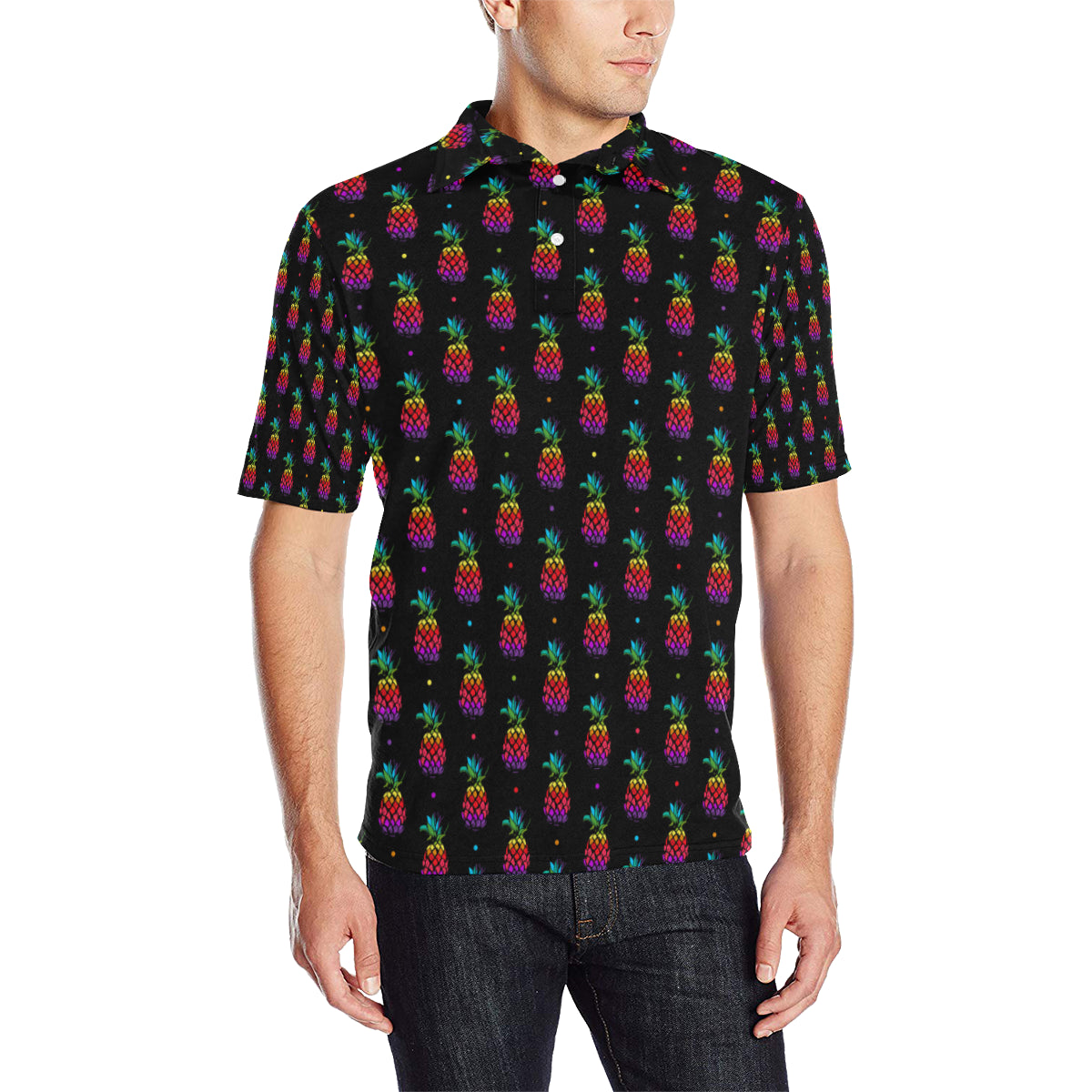 Pineapple Rainbow Dot Print Men Polo Shirt