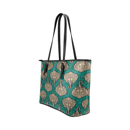 Boho Head Elephant Leather Tote Bag