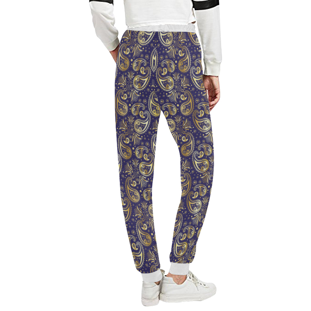 Paisley Blue Yellow Design Print Unisex Sweatpants