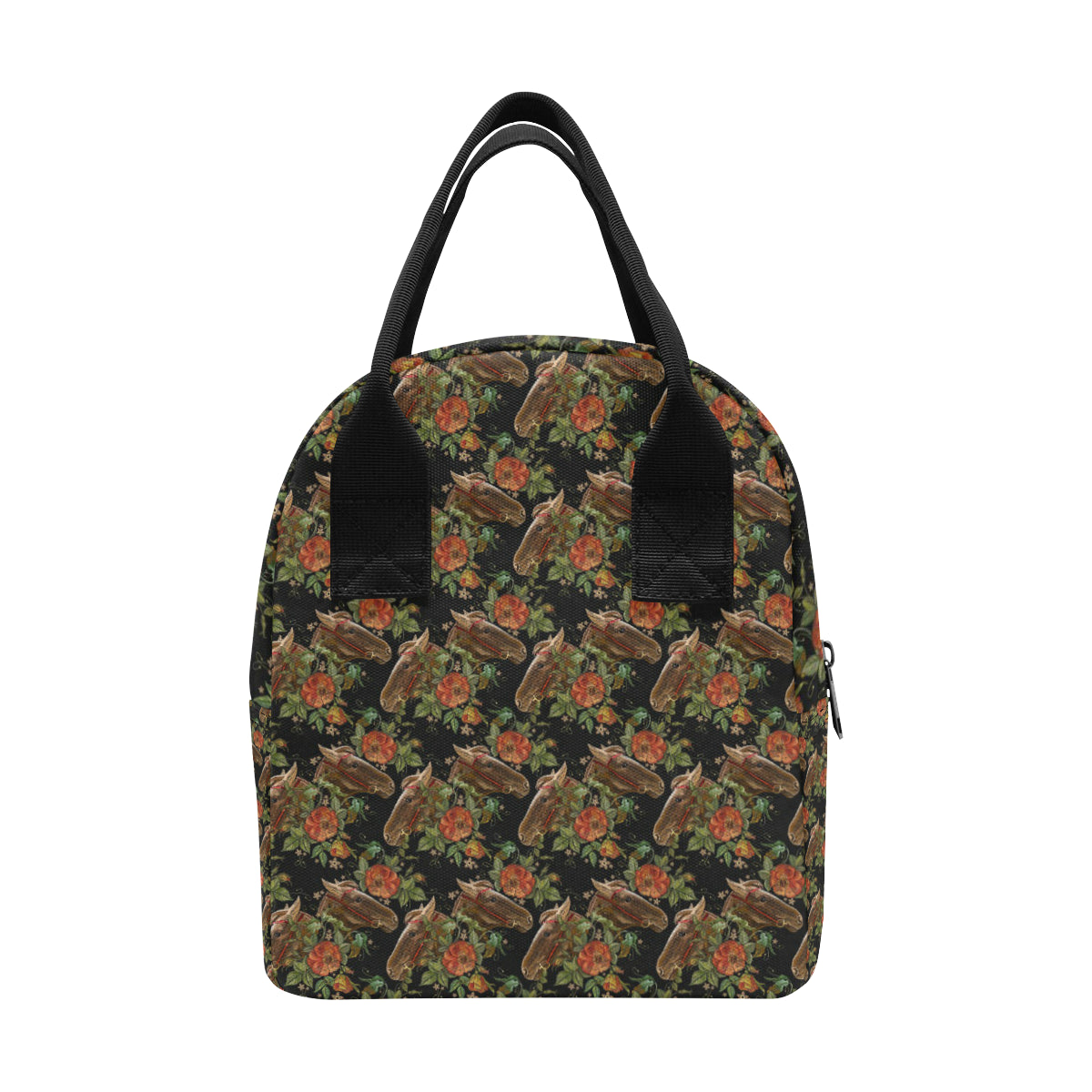 Horse Embroidery with Flower Design Insulated Lunch Bag