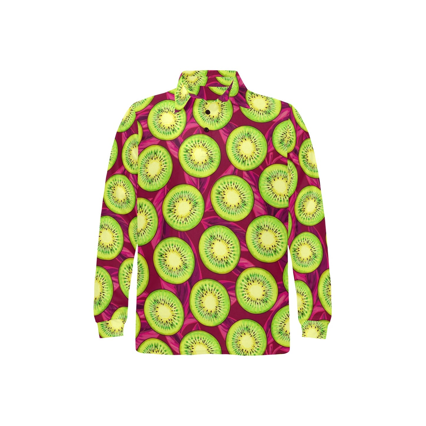 Kiwi Pattern Print Design KW05 Long Sleeve Polo Shirt For Men's
