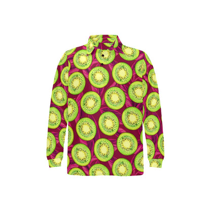 Kiwi Pattern Print Design KW05 Long Sleeve Polo Shirt For Men's