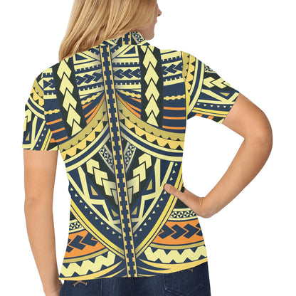 Polynesian Tattoo Print Women's Polo Shirt