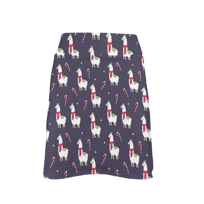 Llama with Candy Cane Themed Print 17" Golf & Pickleball Skort with Pockets