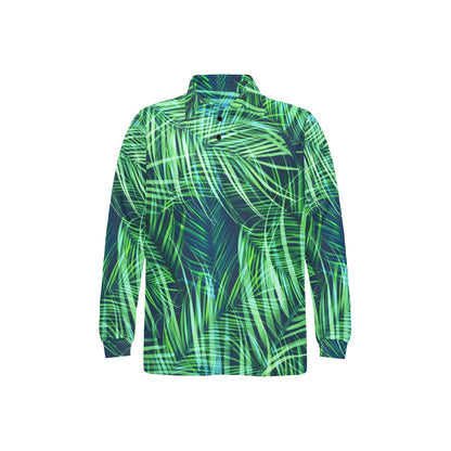 Palm Leaves Pattern Print Design PL02 Long Sleeve Polo Shirt For Men's