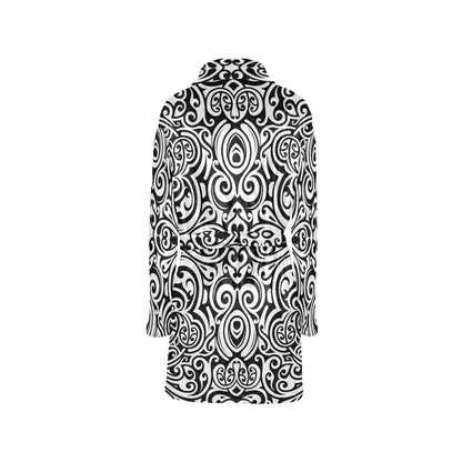 Polynesian Tattoo Pattern Women's Fleece Robe