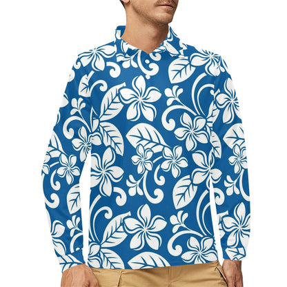 Plumeria Pattern Print Design PM013 Long Sleeve Polo Shirt For Men's