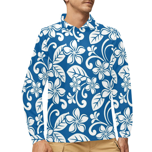 Plumeria Pattern Print Design PM013 Long Sleeve Polo Shirt For Men's