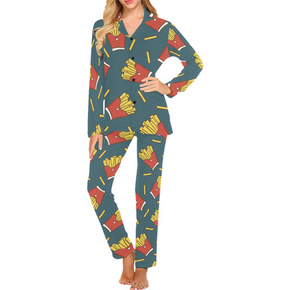 French Fried Pattern Print Design 04 Women's Long Pajama Set