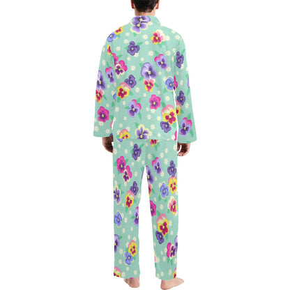 Pansy Pattern Print Design PS08 Men's Long Pajama Set