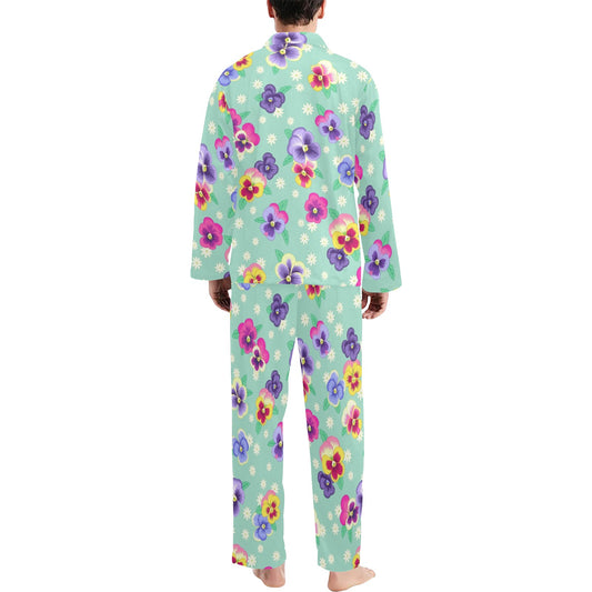 Pansy Pattern Print Design PS08 Men's Long Pajama Set
