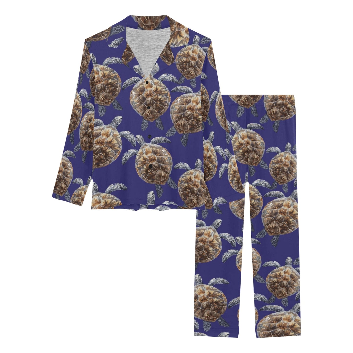 Sea Turtle Pattern Print Design T05 Women's Long Pajama Set