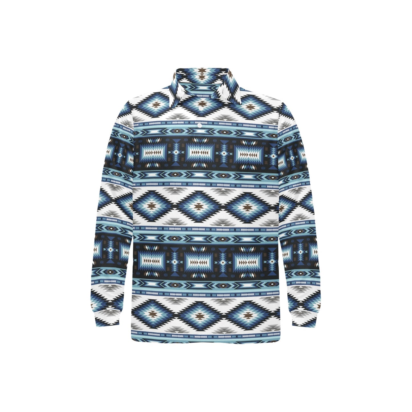 Navajo Dark Blue Print Pattern Long Sleeve Polo Shirt For Men's