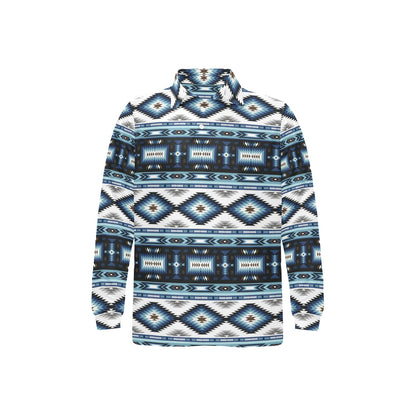 Navajo Dark Blue Print Pattern Long Sleeve Polo Shirt For Men's