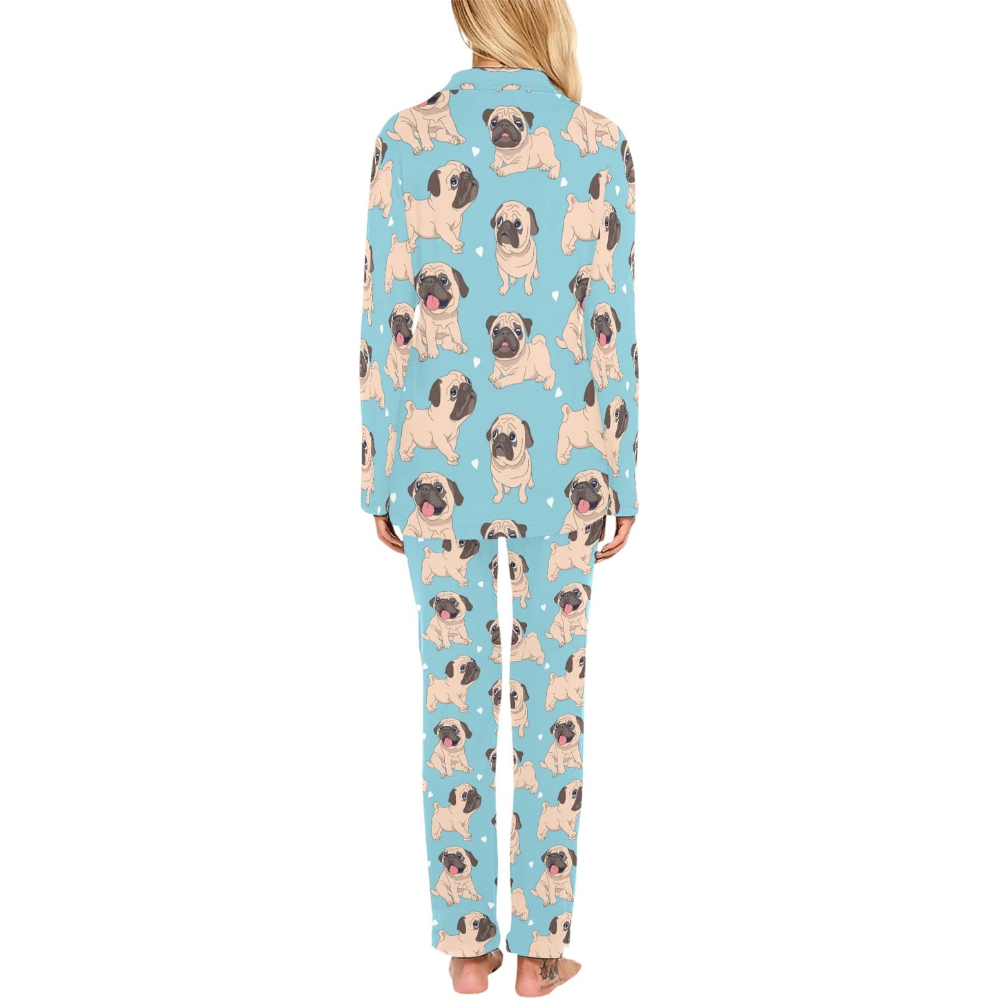 Pug Pattern Print Design A03 Women's Long Pajama Set