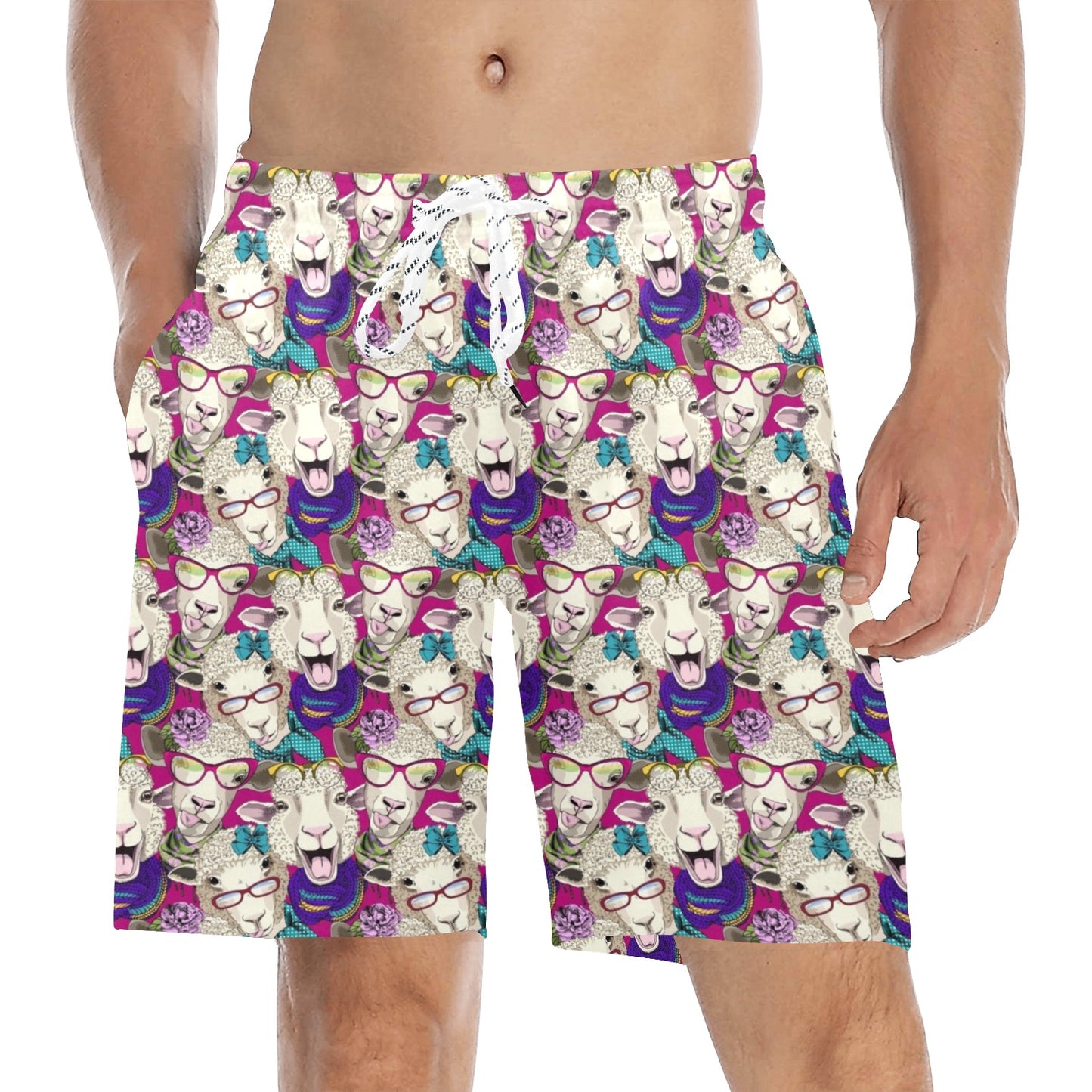 Sheep Print Design LKS403 Men's Swim Trunks Beach Shorts