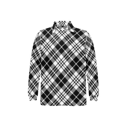 Plaid Black White Pattern Print Design A02 Long Sleeve Polo Shirt For Men's