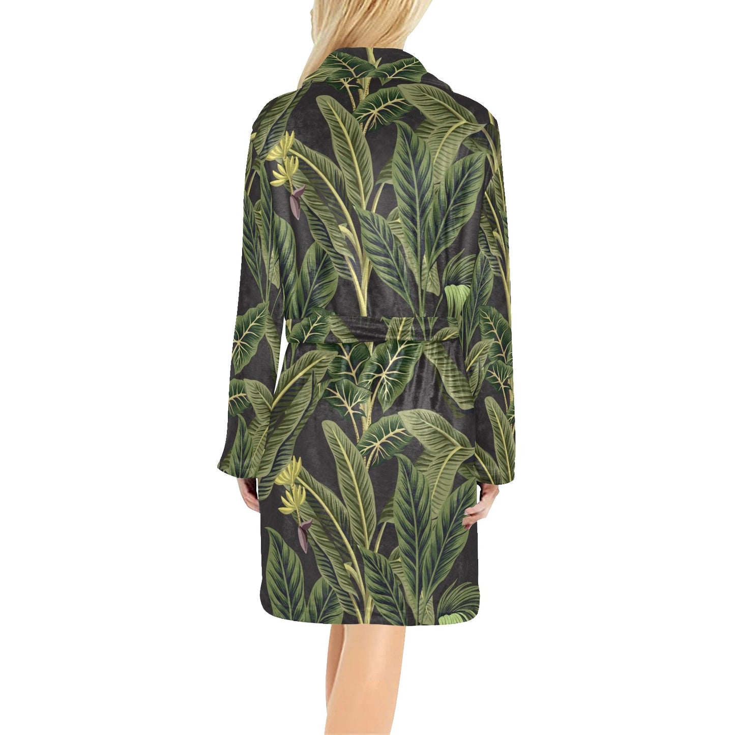 Banana Leaf Pattern Print Design BL04 Women's Fleece Robe