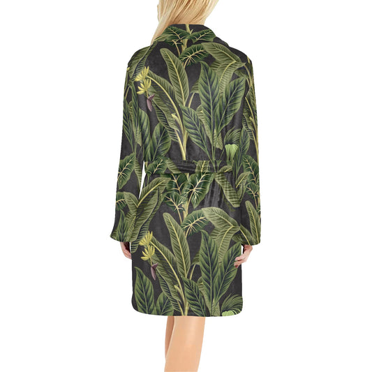 Banana Leaf Pattern Print Design BL04 Women's Fleece Robe