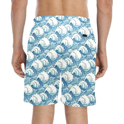 Wave Japan Style Print Design LKS304 Men's Swim Trunks Beach Shorts