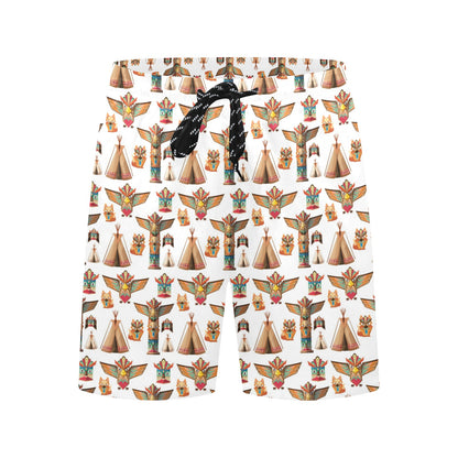 Totem Native Print Design LKS303 Men's Swim Trunks Beach Shorts