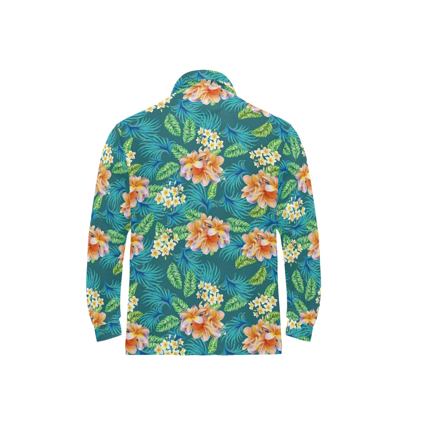 Plumeria Tropical Flower Design Print Long Sleeve Polo Shirt For Men's