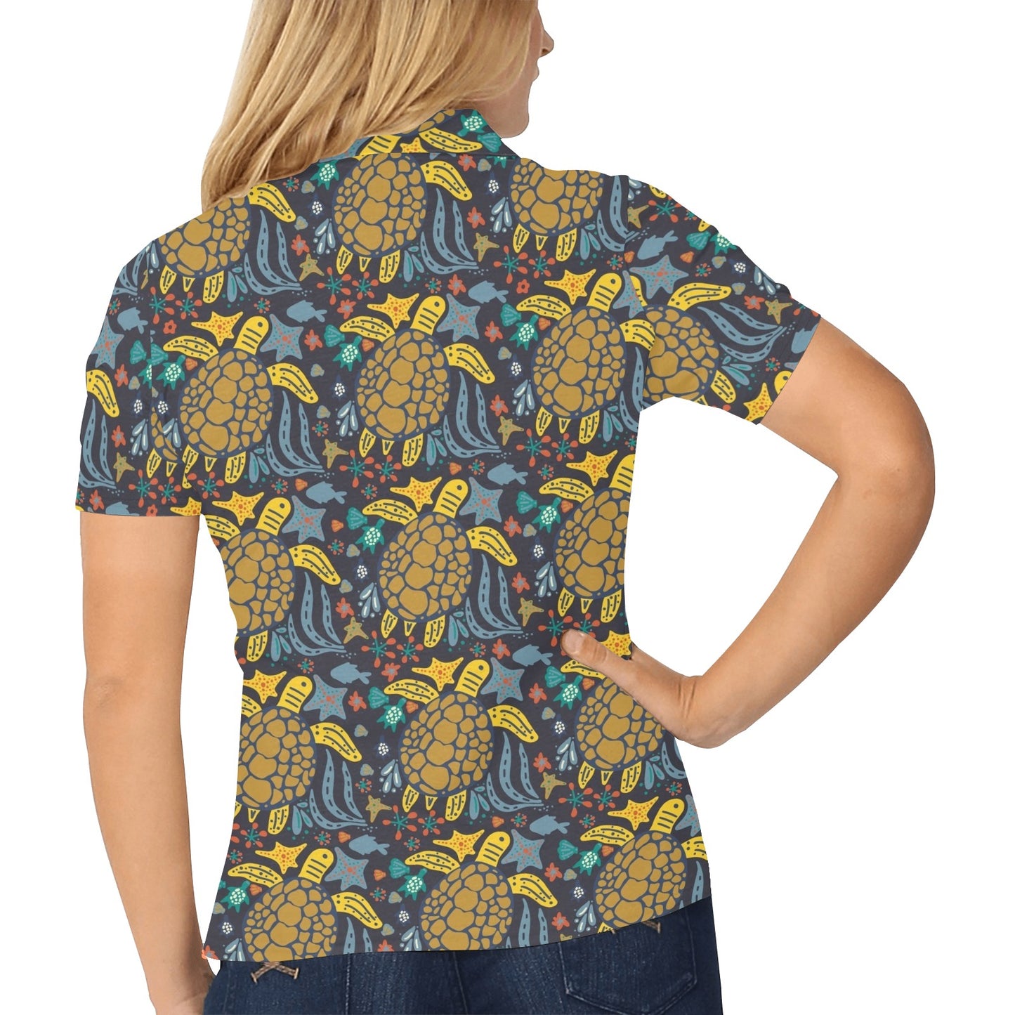 Sea Turtle Pattern Print Design T03 Women's Polo Shirt