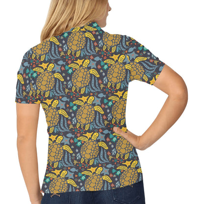 Sea Turtle Pattern Print Design T03 Women's Polo Shirt
