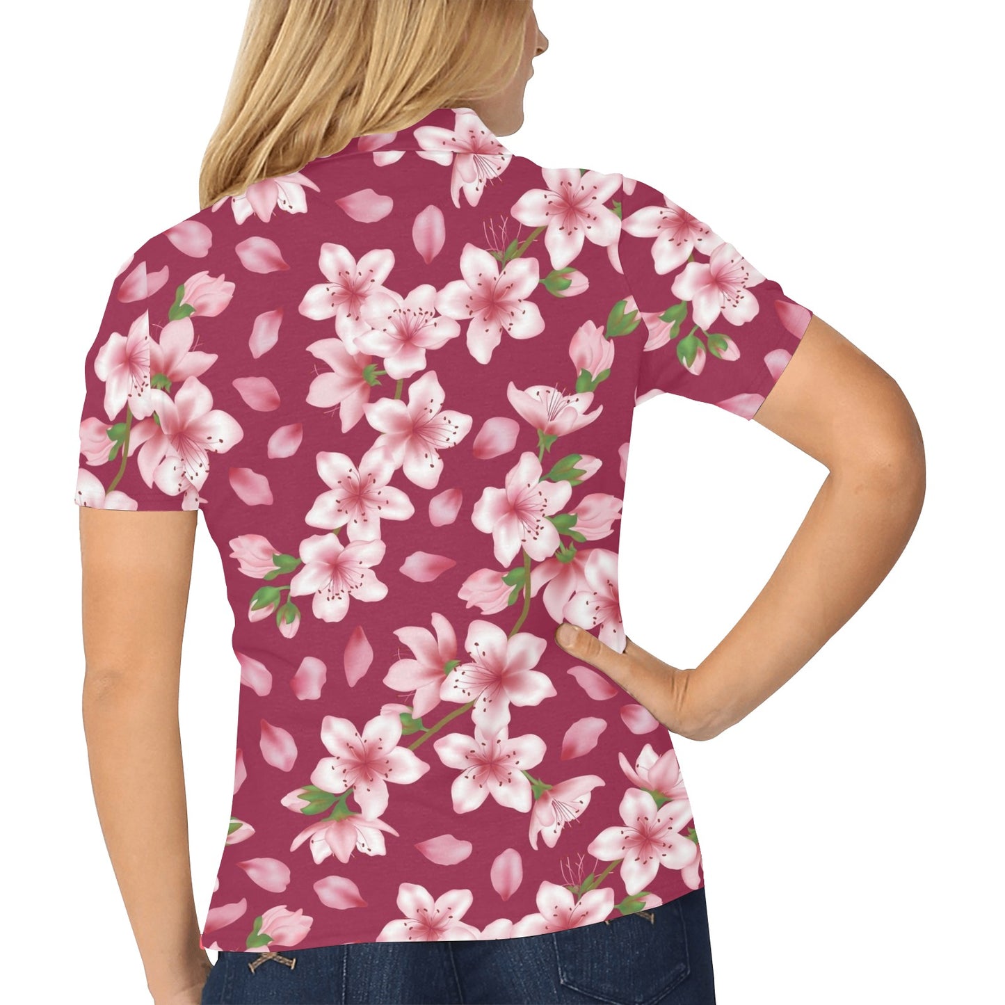 Cherry Blossom Pattern Print Design CB06 Women's Polo Shirt