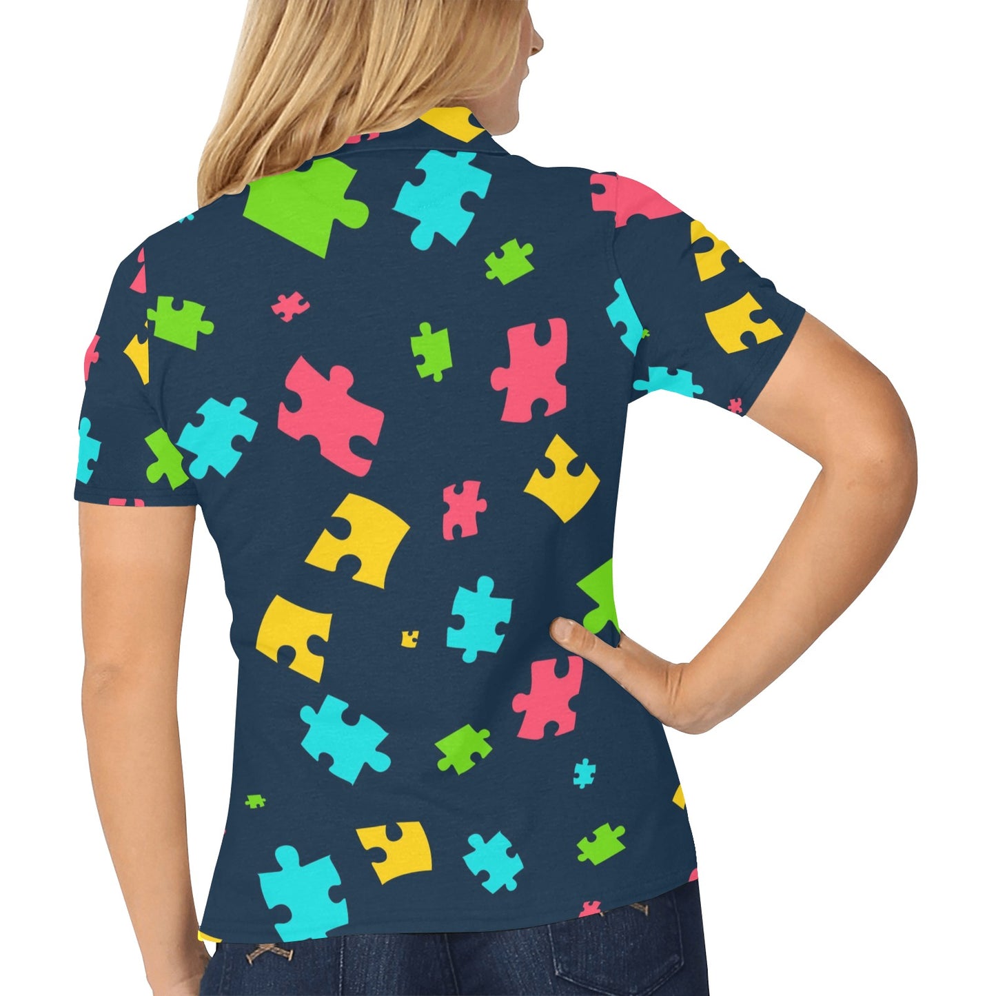 Autism Awareness Colorful Design Print Women's Polo Shirt