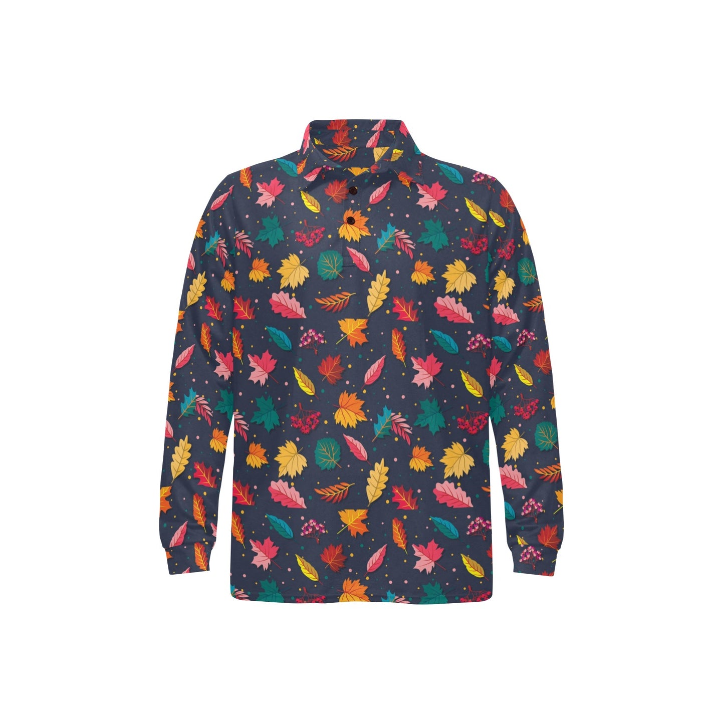 Elm Leave Colorful Print Pattern Long Sleeve Polo Shirt For Men's