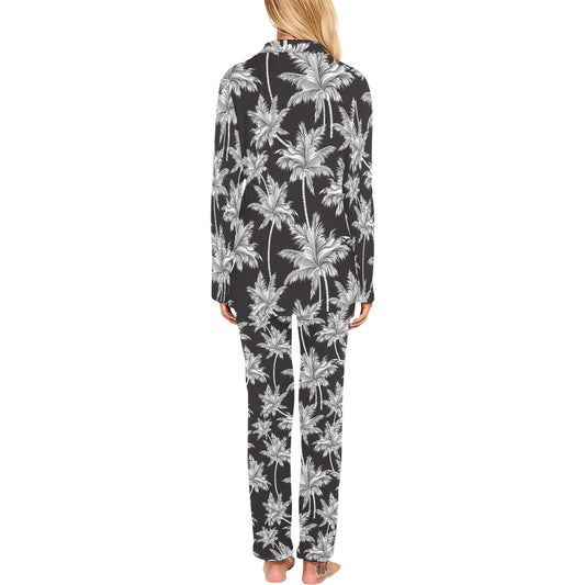 Palm Tree Pattern Print Design PT03 Women's Long Pajama Set