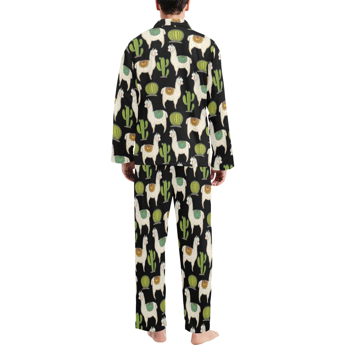 Alpaca Cactus Pattern Print Design 07 Men's Long Pajama Set