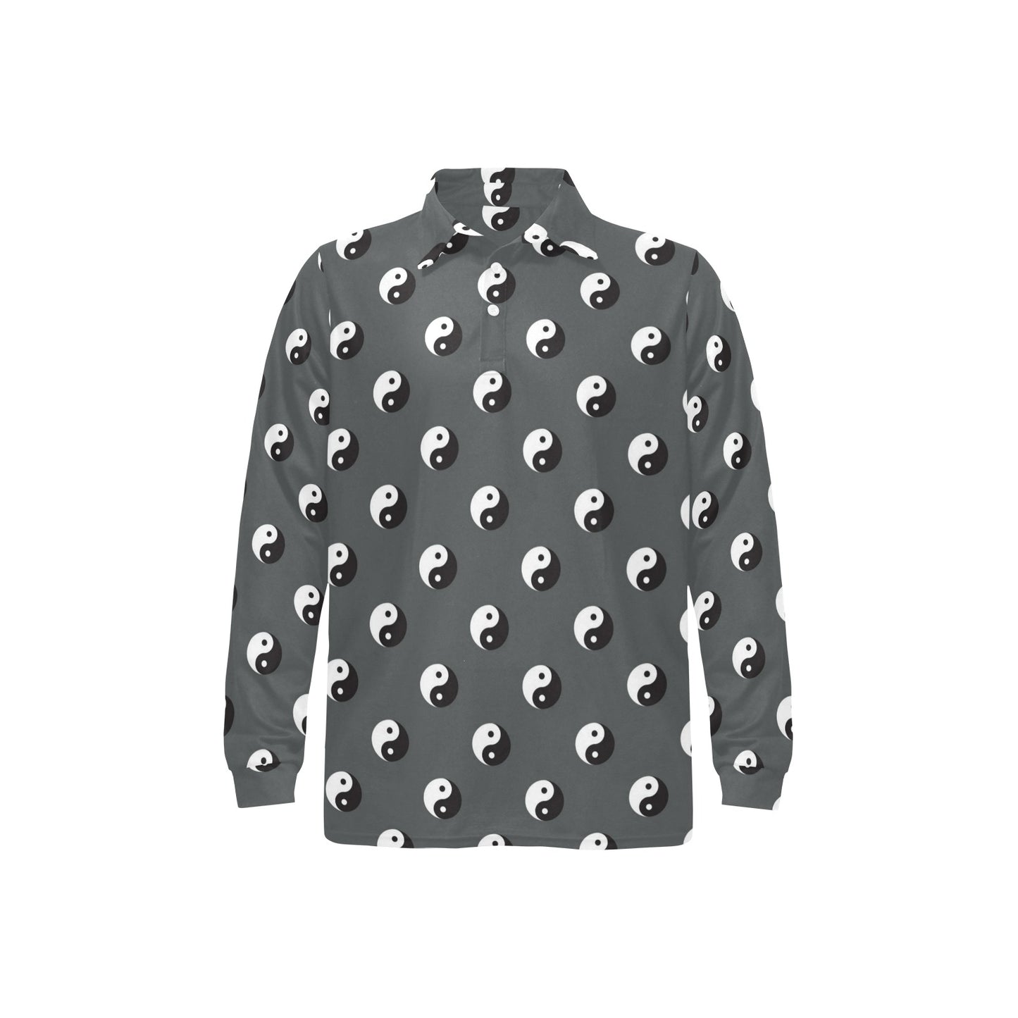 Yin Yang Print Design LKS303 Long Sleeve Polo Shirt For Men's