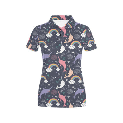 Narwhal Pattern Print Design 01 Women's Polo Shirt