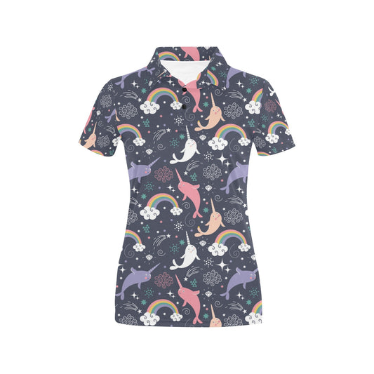 Narwhal Pattern Print Design 01 Women's Polo Shirt